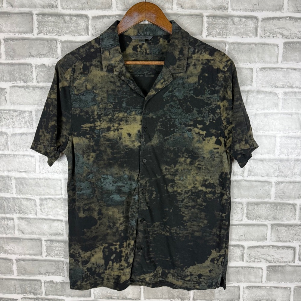 John Varvatos Mens Medium Abstract Acid Wash Organic Cotton Short Sleeve Shirt
